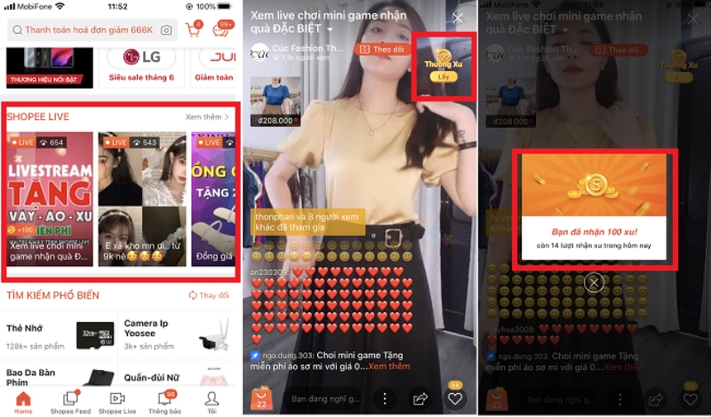 Lưu ý khi nhận xu shopee live