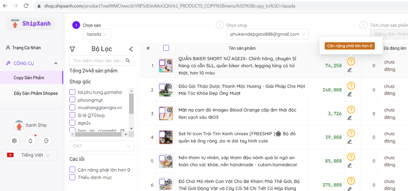 Copy hàng loạt sản phẩm từ Lazada sang Shopee 