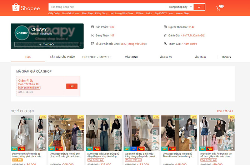 shop bán quần áo rẻ trên Shopee - cheapy
