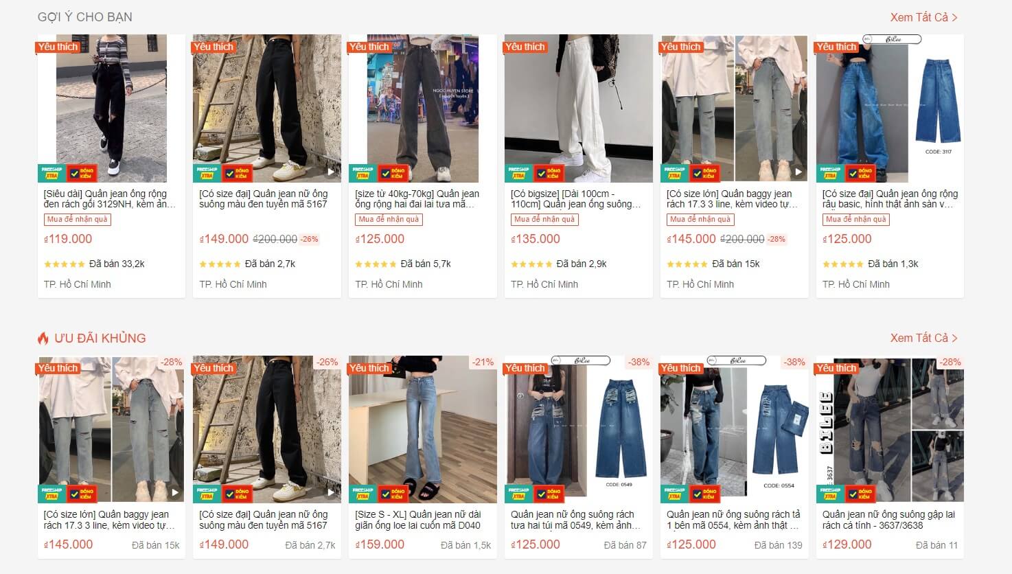 Shop bán quần jean trên Shopee